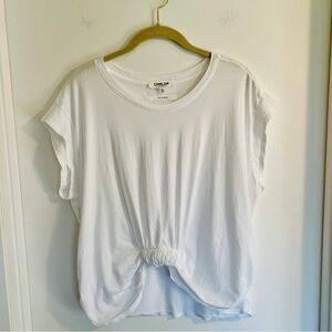 CHRLDR Classic White Front Knot Tee